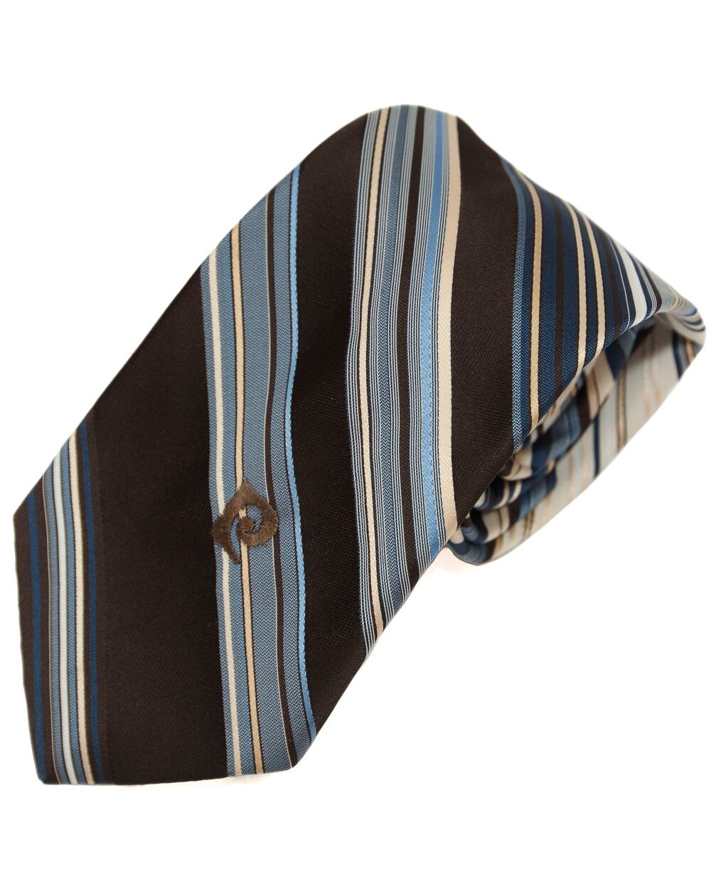 Vintage Pierre Cardin Blue Brown Striped 60's 70's Polyester Necktie
